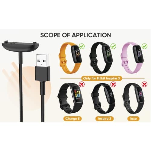 Replacement USB Charging Cable For Fitbit Inspire 3 Smartwatch - Black - View 4