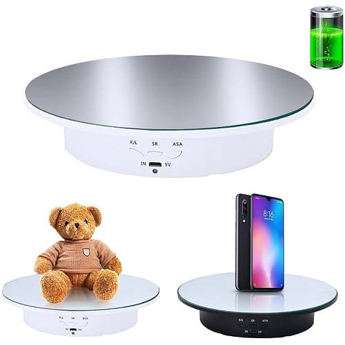 Battery Powered Mirror Product Display Rotating Stand - White - View 2