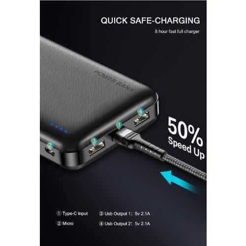 Utra Slim Portable Power Bank -type C Dual Input And Output - Black - 20000mAh - View 2