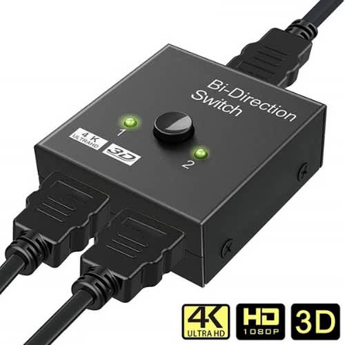 Hdtv/hdmi Bi-directional Switch 2x1 / 1x2 Splitter Switch – 4k Ultra Hd, 3d, Plug & Play - View 1
