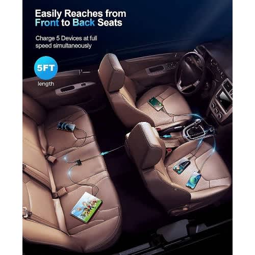 5-port Usb Car Charger Adapter With 3 Front & 2 Rear Usb Charging Ports - View 2