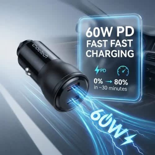 60w Type-c Dual Port Fast Car Charger – Black - View 4