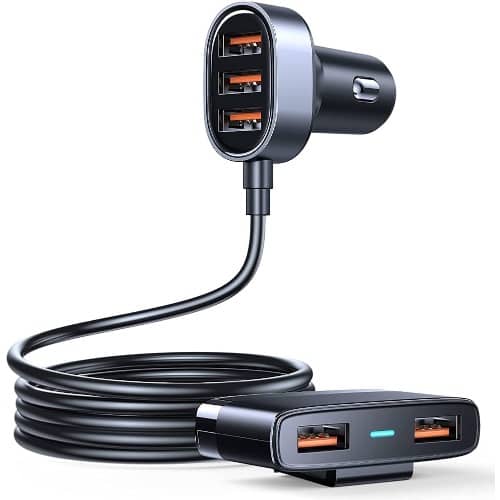 5-port Usb Car Charger Adapter With 3 Front & 2 Rear Usb Charging Ports