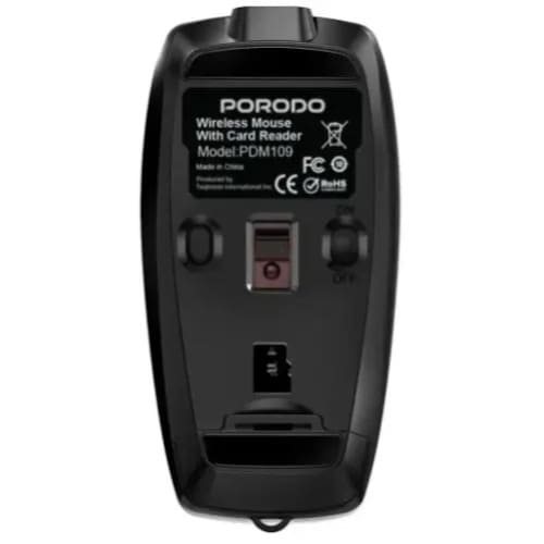 Porodo 1600dpi Wireless Bluetooth Mouse With Built-in Card Reader – Black - View 3