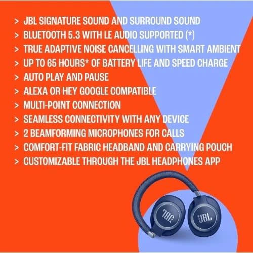 Jbl Live 770nc - Wireless Over-ear Headphones With True Adaptive Noise Cancelling - Blue - View 3