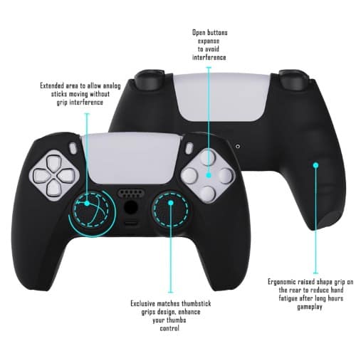 Anti-slip Silicone Cover Skin For Ps5 Controller With Black Thumb Grip Caps - View 2