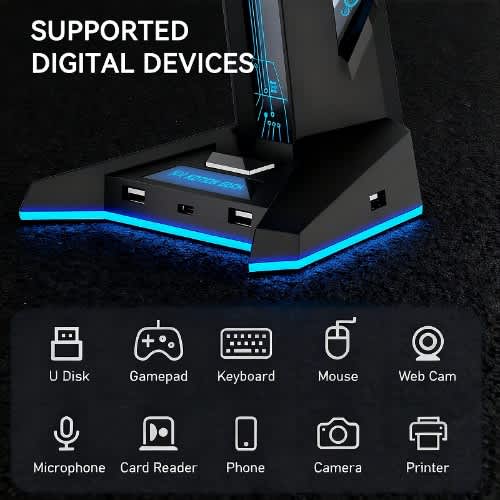 H74 Rgb Gaming Headset Stand Usb Hub Anti-slip Base Led Light Desktop Organizer For Pc - View 2