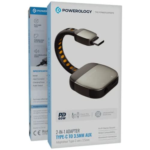 Powerology 2-in-1 Adapter Type-c To 3.5mm Aux - Gray - View 3