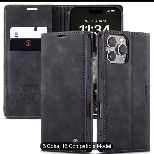 Leather Flip Case For Iphone 13 Promax - Black - View 1