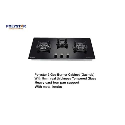 3 Burner Gas Cooker Hob- Black - View 3