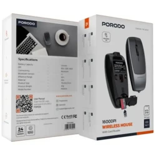 Porodo 1600dpi Wireless Bluetooth Mouse With Built-in Card Reader – Black - View 2