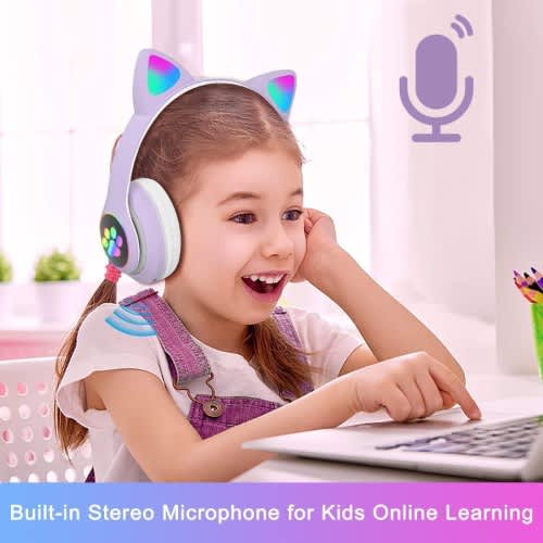 Cat Design Wireless Headphones With Led Lights - Model Stn28 Lilac Purple - View 3