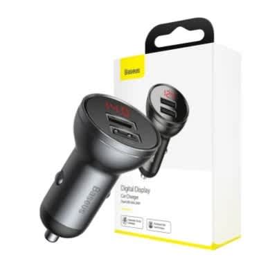 Baseus Digital Display Dual Usb 4.8a Car Charger 24w - Grey - View 3