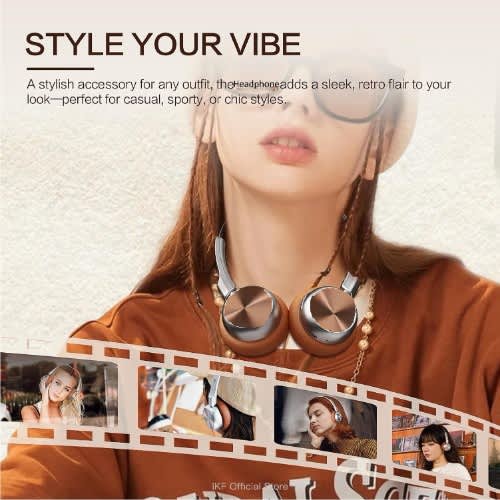 Bluetooth 5.4 Retro Headphone With 65hrs Battery & Noise Cancellation- rb-830bh- Brown - View 8