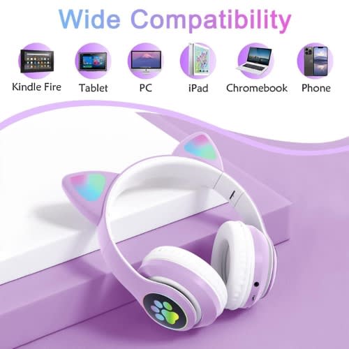 Girls Fun Light-up Cat Ear Headphones- Stn28- Lilac Purple - View 10