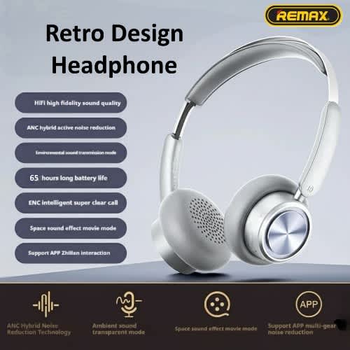 Retro Design Noise-cancelling Wireless Bluetooth 5.4 Headphone - Model Rb830hb Silver
