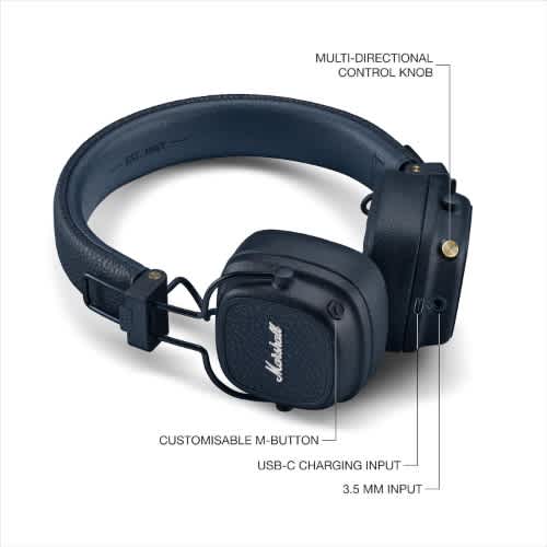 Marshall Major V On-ear Wireless Bluetooth Headphones - Midnight Blue - View 2