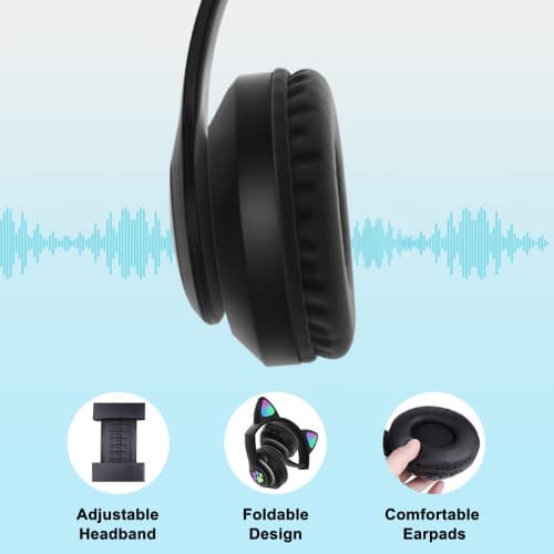 Cat Design Wireless Headphones With Led Lights - Model Stn28 Black - View 5