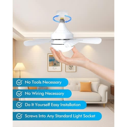 Rotating Socket Mount Led Light Ceiling Fan With Remote - 1000 Lumens - View 3