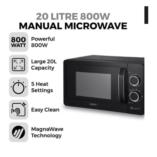 20l Black Manual Microwave - 800w - View 2