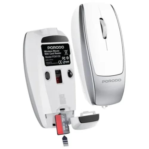 Porodo 1600dpi Wireless Bluetooth Mouse With Built-in Card Reader – White