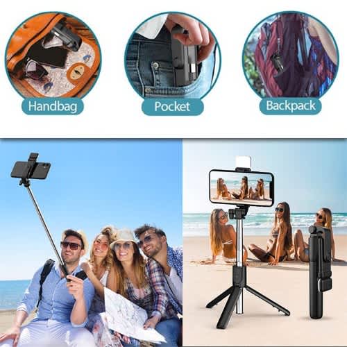 Selfie Stick Tripod Stand With Fill Light And Wireless Bluetooth Remote - View 2