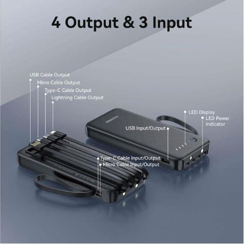 10000mah 12w Portable Powerbank With Inbuilt Fast Charging Cables - View 2