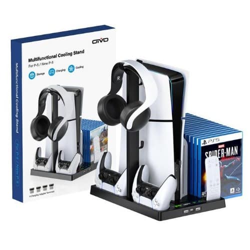 6 In 1 Vertical Stand Holder For Sony Ps5 Cooling Fan Dual Controller Charger - For PS5 FAT - View 3
