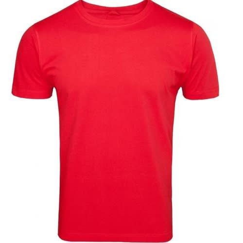 Men's Round Neck Cotton Plain Shirt - Red - View 2