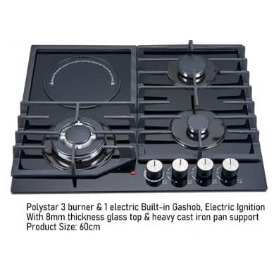 Pv-gt60g3h - 8mm Glass Cooktop Iron Cast - 3 Gas 1 Electric - View 2
