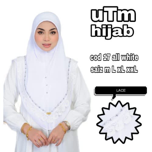 All White Hijab - White - Large