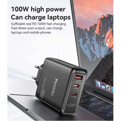 Eu 100w Gan Fast Charger Wall Socket - USB-A+C1+C2