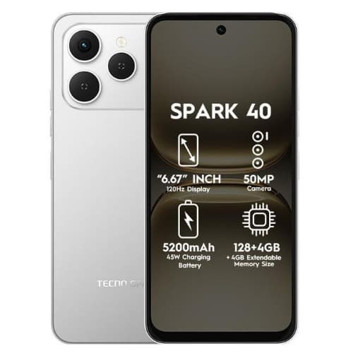 Spark 40 - 6.67" - 4GB RAM - 128GB ROM - Android 15 - 5000mAh - Titanium Grey