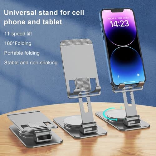 Phone Holder Stand 360° Rotating Aluminum Alloy Phone Stand Stable Grey