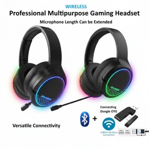 Dobe Wireless Gaming Headset With Type C And Usb Dongle