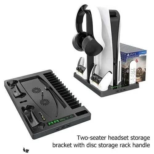 6 In 1 Vertical Stand Holder For Sony Ps5 Cooling Fan Dual Controller Charger - For PS5 FAT