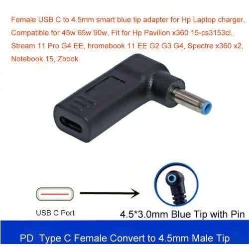 Usb C To Smart Blue Tip Adapter For Hp Laptop Power Supply - Female Usb C