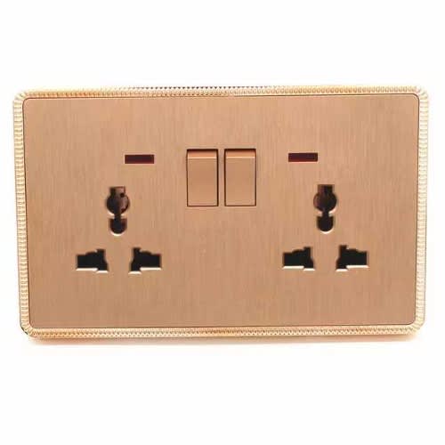 Double Electric 13amps, 2-gang Deluxe Gold Switch Socket With Neon