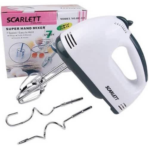 Scarlett Electric Hand Mixer 7-speed With 4 Stainless Steel Blades - 260W - White