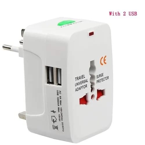 Travel Adaptor With Surge Protector And 2usb Port- All In One