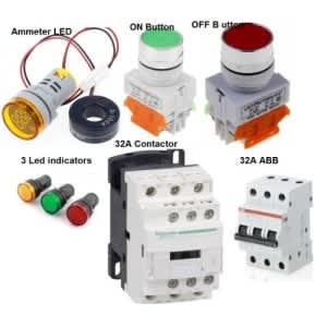 Schneider Electric 32a Contactor + 32a Abb Mcb + Ammeter Led + Nc/no Button + Led Indicato