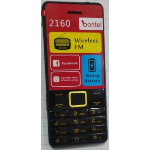 Bontel 2160 Plus- Wireless Fm- Dual Sim- Bright Torch- Black