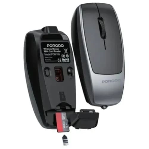 Porodo 1600dpi Wireless Bluetooth Mouse With Built-in Card Reader – Black
