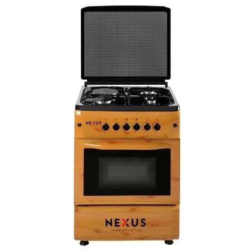 3 Gas Burner + 1 Electric Hotplate Standing Cooker - Wood Finish-Nx-6004 Bs