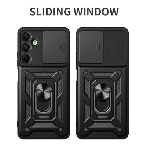 Samsung Galaxy A16series Amor Rugged Back Case With Sliding Camera Cover And Ring Holder