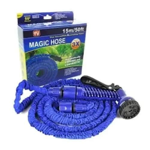 3x Expandable Garden Magic Water Hose With Spray Gun - 50ft - Blue
