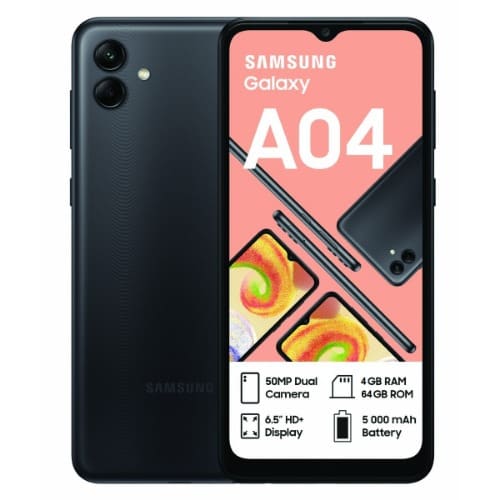 Galaxy A04 - Android 12 - 6.5" Screen Wide - 4GB RAM - 64GB Internal Storage - 50MP - 5000mAh - Black