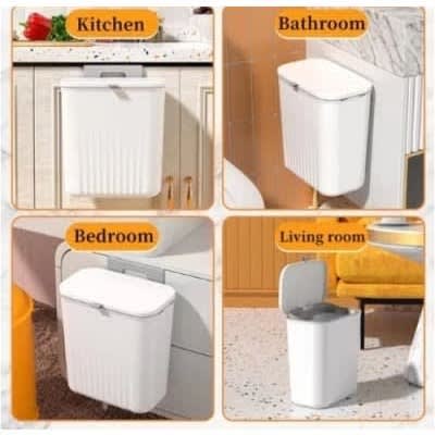 Wall-affixed Waste Receptacle - White -15-liter