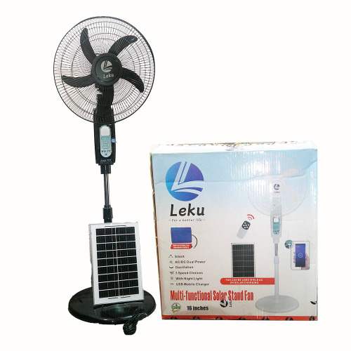 Leku 16" Multi-functional Solar Rechargeable Fan With USB Mobile Phone Charging Port & FM Radio