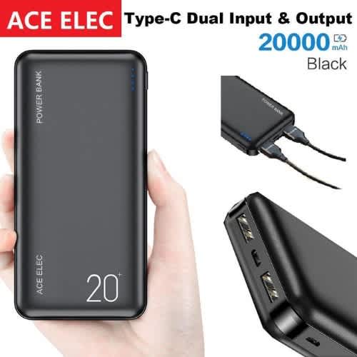 Utra Slim Portable Power Bank -type C Dual Input And Output - Black - 20000mAh